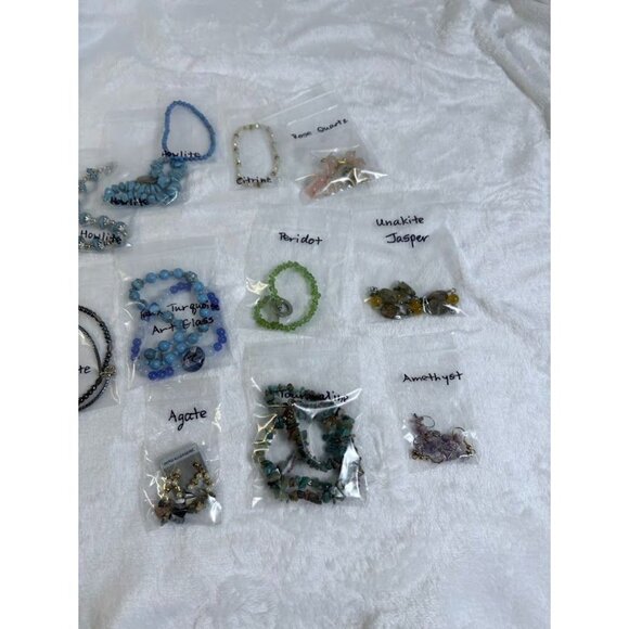 Mixed Gemstone Beaded Jewelry Bracelets & Earrings Agate Hematite Amethyst Jade - Picture 3 of 3